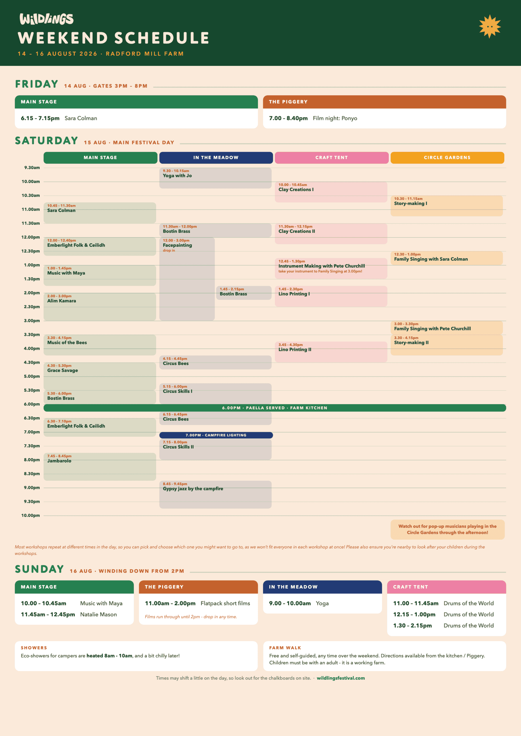 Wildlings Festival 2026 weekend schedule